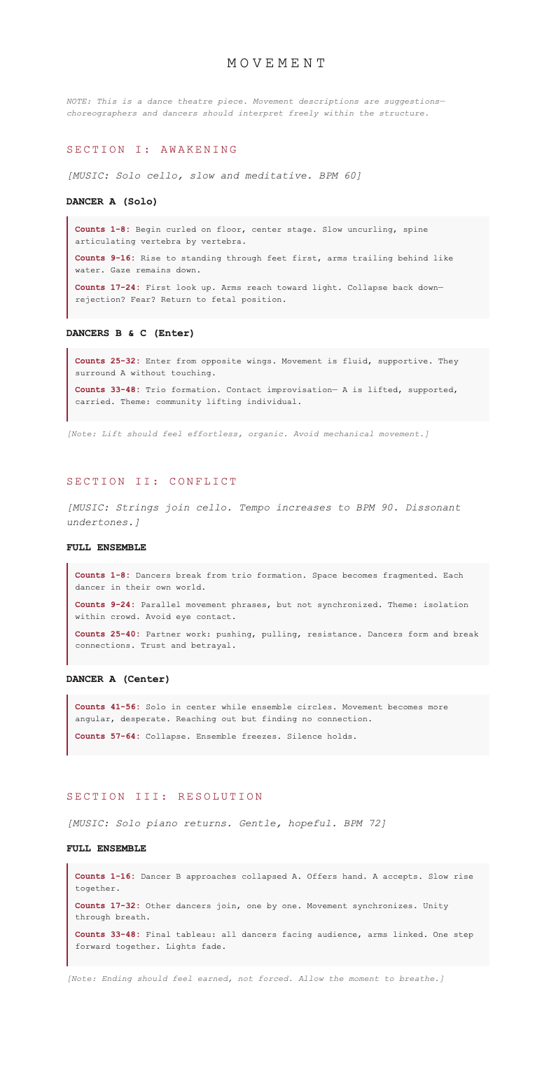 Dance theatre stage play script